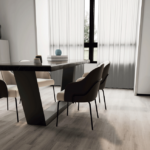 Ambiente moderno com piso vinílico Kapazi em régua imitando madeira clara