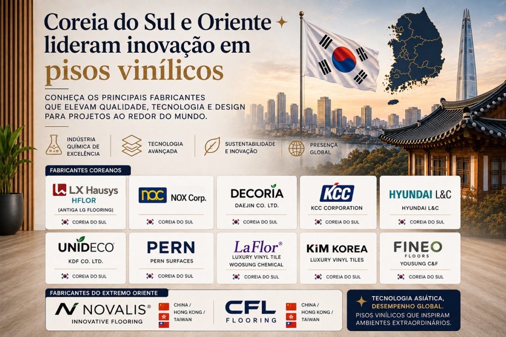 Principais fabricantes coreanos de piso vinílico: tecnologia asiática que conquistou o mercado global
