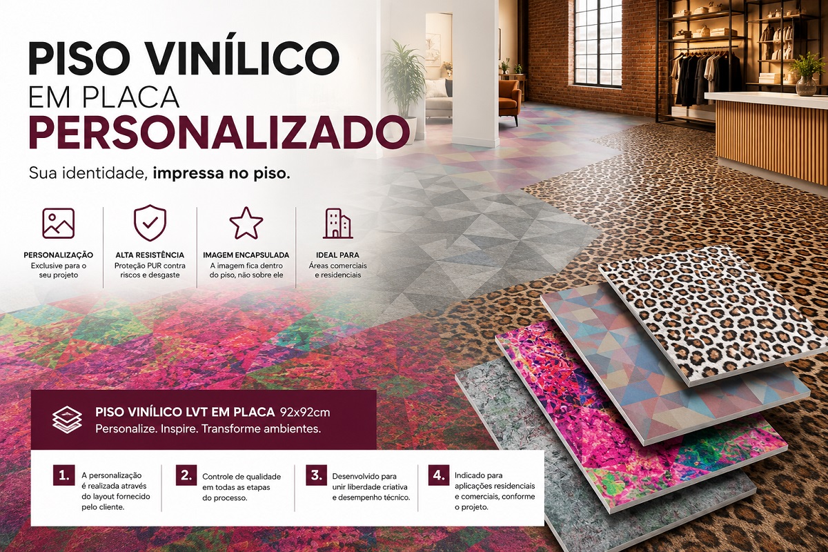 Piso Vinílico LVT Personalizado: quando o revestimento se torna parte da identidade visual do projeto